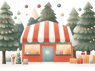 vintage Christmas market with festive decorations and gifts