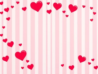 Pink and red striped valentine wallpaper with cut out love hearts, paper heart background with copy space, copy space, pattern