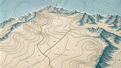 Topographic Map of Mountainous Terrain with Contour Lines