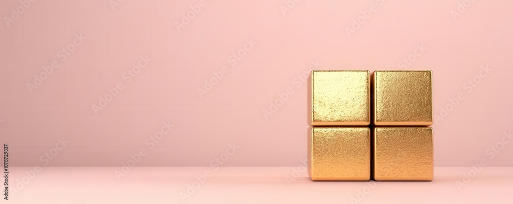 Poster a trio of textured golden blocks sits against a soft pink backdrop, creating a stylish and minimalis