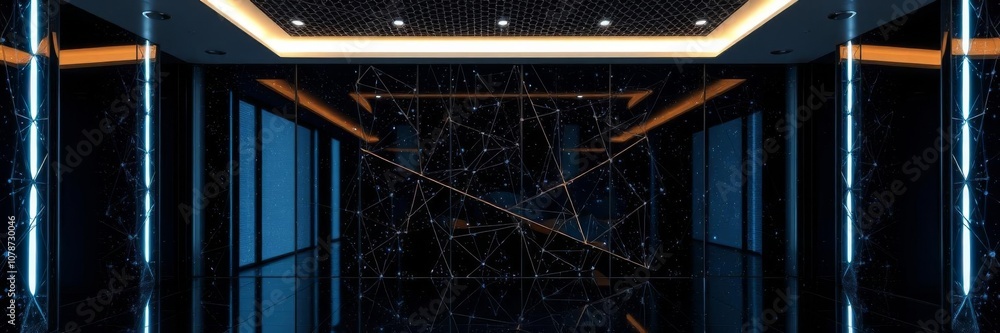 Poster semigloss tiles arranged in rectangular black 3d background with futuristic blocks, concept, constru