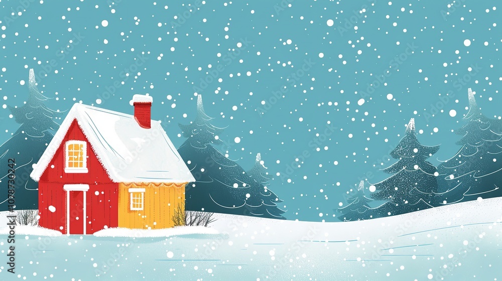 Poster an up-close view of a toy house and a drawn manually vector artwork of christmas featuring snow on a