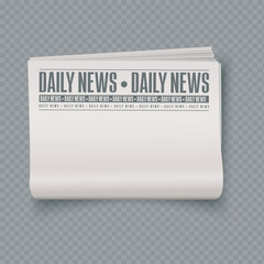 Vector realistic template of folded newspaper with blank space for design, on transparent background.