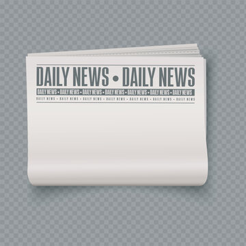 Vector realistic template of folded newspaper with blank space for design, on transparent background.