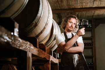 Winemaker Inspecting Red Wine in Cellar