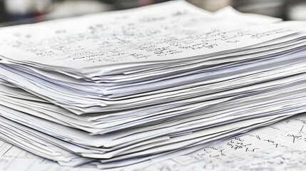 Graphs and Formulas: A stack of engineering papers filled with handwritten equations, graphs, and mathematical notations. The background suggests a busy study environment. 