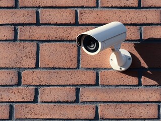Security camera mounted on a brick wall, designed for surveillance and safety.