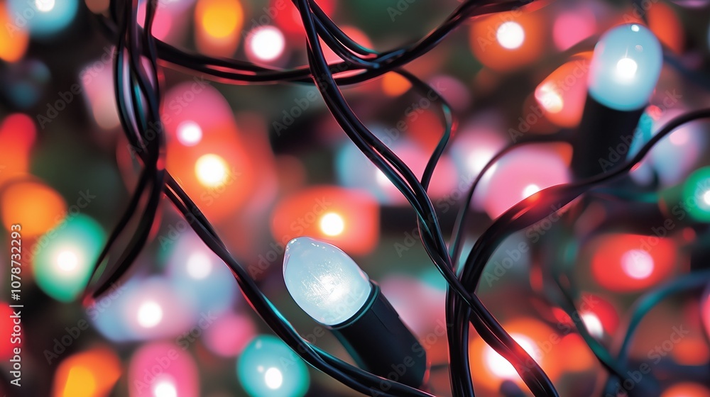 Aufkleber a string of colorful lights glows brightly in the dark, creating a festive and cheerful atmosphere