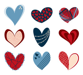 Vector set of isolated hearts. Valentine's Day illustration