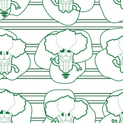 Broccoli Themed Seamless Surface Pattern Design as Coloring Page