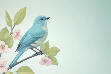 Obraz premium Hand-Drawn Bird on Flowering Branch in Soft Colors