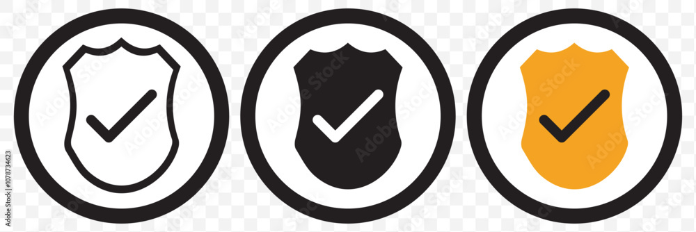 Poster shield check mark icon or security shield protection icon with tick symbol. shield with check mark i