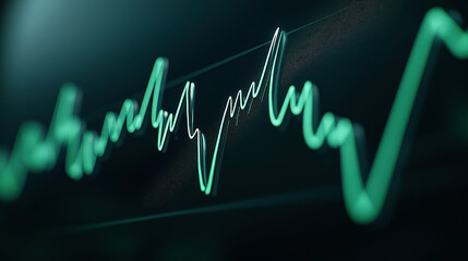 Fototapeta premium Abstract 3D of a green line graph on a dark background representing data analysis, business growth, or financial statistics concept.