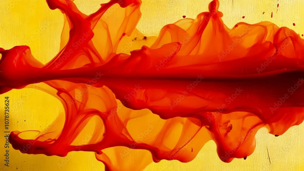 Aufkleber red and orange ink swirls and mixes in a yellow background, creating a captivating abstract pattern