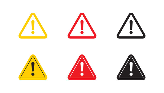 Warning, precaution, attention, alert icon, exclamation mark in the triangle shape. Symbol or icon for web site, logo, UI design. Flat vector illustration.