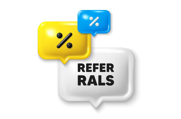 Fototapeta premium Discount speech bubble offer 3d icon. Referrals tag. Referral program sign. Advertising reference symbol. Referrals discount offer. Speech bubble sale banner. Discount balloon. Vector
