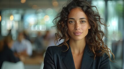 Fototapeta premium Portrait of a confident woman in a modern office setting.