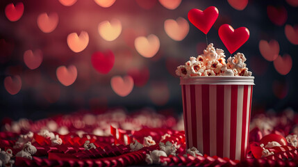 a background for a poster for a Valentine's Day, copyspace in a centre, movie theater theme