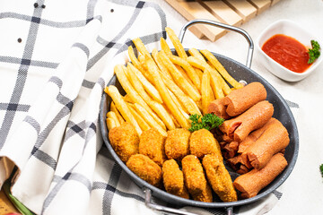 Plate of variety snack food 