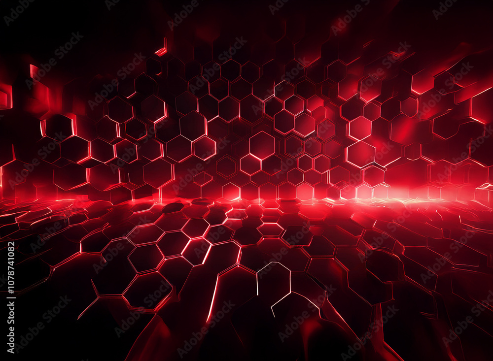 Poster A dark background with a red glowing honeycomb pattern that stretches into the distance.