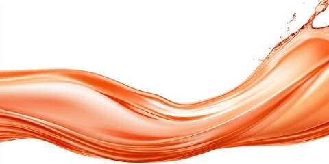 Sleek and Flowing Orange Liquid Suspended in Mid-Air, Isolated on a White Background