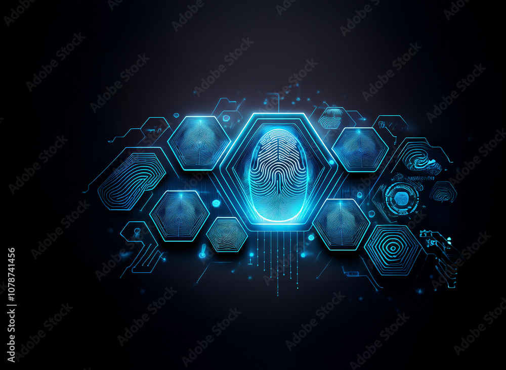 Poster A glowing blue brain is surrounded by hexagonal structures, reminiscent of a futuristic control panel or network interface.