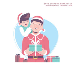 christmas with father cute cartoon illustration