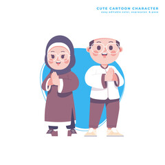 cute muslim kids couple cartoon character