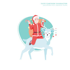 cute santa claus riding sleigh cartoon character