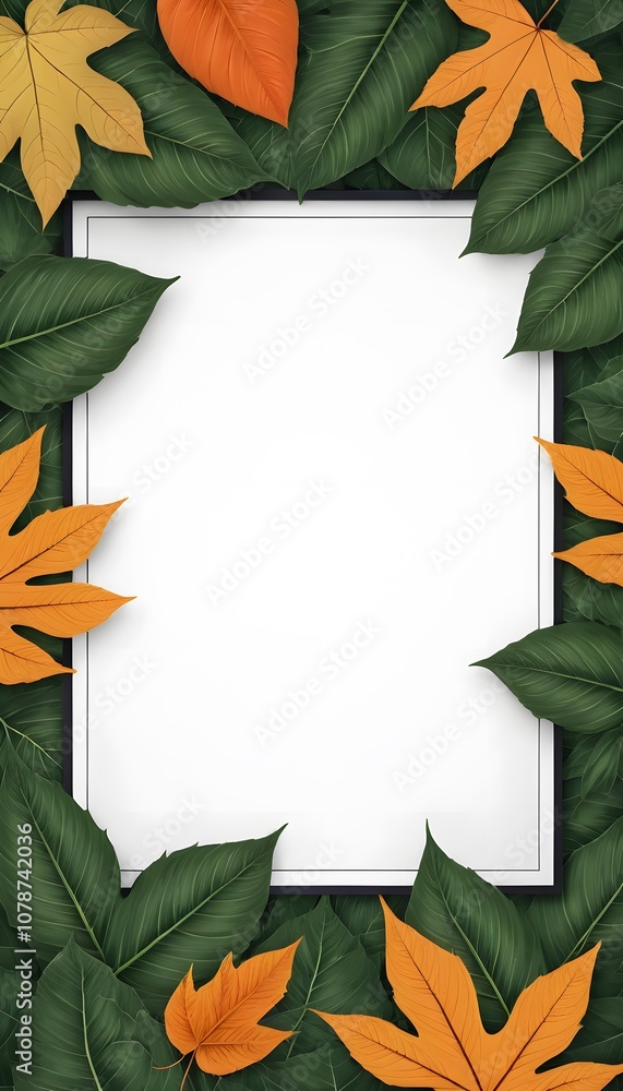 Poster Beautiful Leaf Background for an Empty Poster Frame Suitable for Social Media Use and Creative Projects