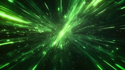 Abstract background with neon green rays of light shooting through space, evoking a sense of energy, speed, and futuristic power.