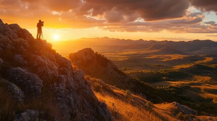 Fototapeta premium A breathtaking sunset view from a mountain peak, inspiring adventure and exploration.