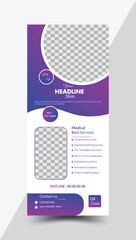 Simple medical rollup banner design template with purple color 