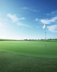 Obraz premium Morning view of a golf course with lush green grass