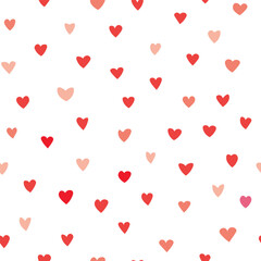 Seamless pattern with pink hearts. Template holiday vector illustration. Design for card, postcard, poster, print, banner. Cartoon colorful hearts on white background