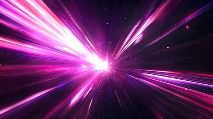 Naklejka premium Neon pink and purple speed rays burst across an abstract dark background, evoking a sense of motion and vibrant energy in space.6cfe84e42e11