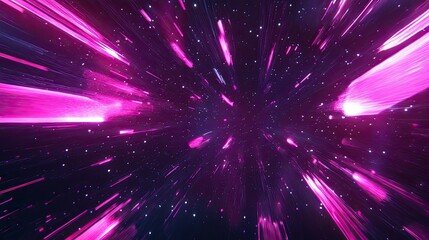 Fototapeta premium Neon pink and purple speed rays burst across an abstract dark background, evoking a sense of motion and vibrant energy in space.6cfe84e42e11
