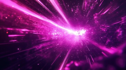 A burst of glowing neon pink light energy with purple rays shooting through space. An abstract, futuristic design.