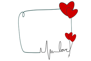 vector quote box text, Empty frame with hand-drawn outline, featuring heartbeat lines along the border and a red heart