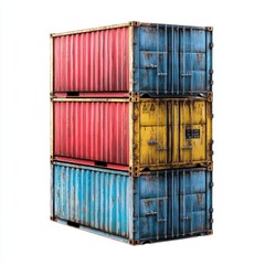 Fototapeta premium Colorful shipping containers stacked together, showcasing industrial design and vibrant hues, perfect for urban and logistics themes.
