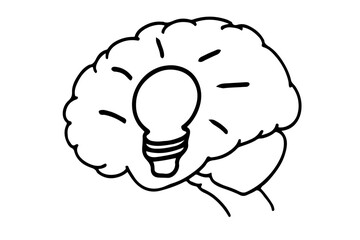 Vector of a brain drawing with a lightbulb inside