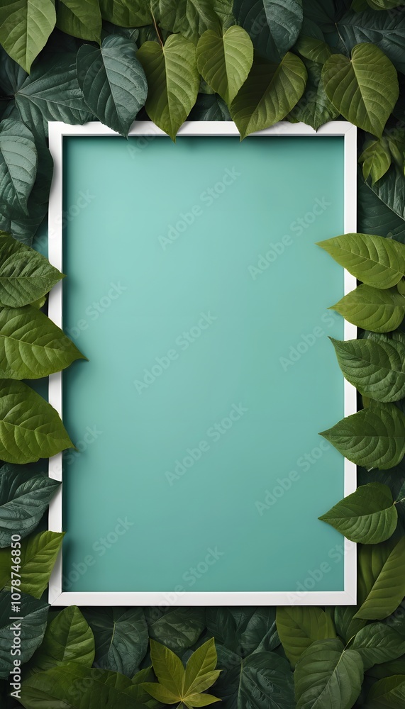 Poster a stunning empty poster frame surrounded by beautiful leaf patterns ideal for nature-inspired design