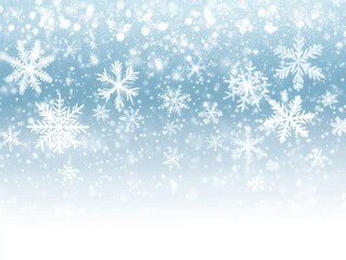 Snowy scene with many snowflakes falling from the sky