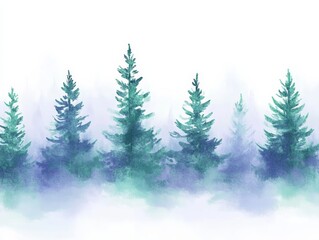 Obraz premium Painting of a forest with trees in various shades of blue and green