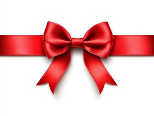 Fototapeta premium Red ribbon bow is drawn on a white background