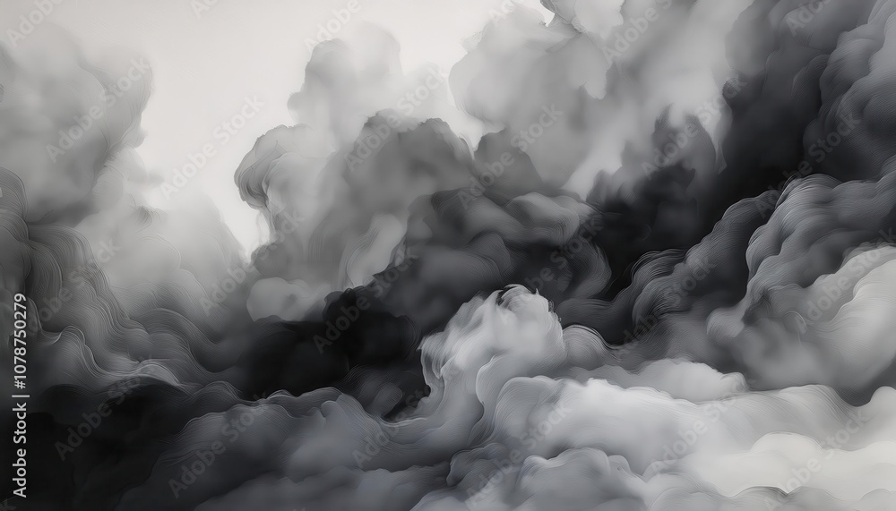 Aufkleber ethereal flowing smoke texture in abstract black and white gradient. ideal for calm and minimalist w