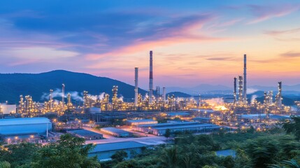 Obraz premium A vibrant industrial landscape during sunset.