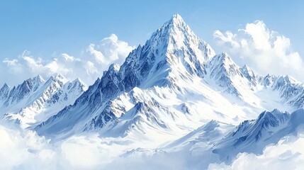 Obraz premium Majestic snowy mountain peak with clouds.