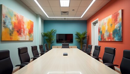 Small Conference Room, Colorful Theme, With Abstract Art