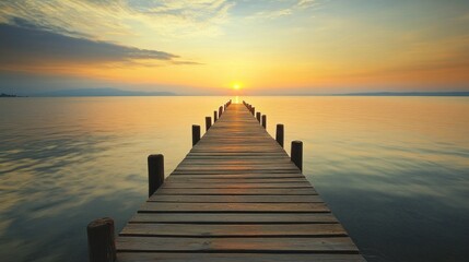 Obraz premium Sunrise over Lake with Wooden Dock